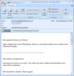 電郵同時具備德文和英文，附件已變成ZIP壓縮檔。
